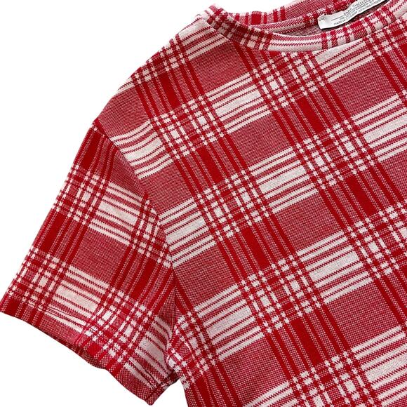 Zara Trafaluc Collection Womens Red White Plaid Side Slit Knit Tops Size Small - Picture 5 of 8